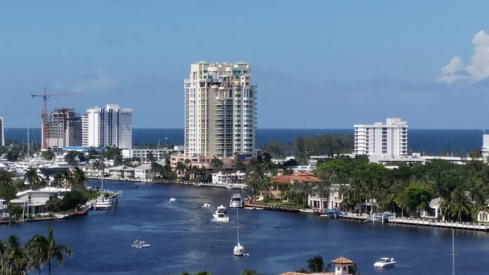 Las Olas beach aerial view of Fort Lauderdale, Florida. Live on the waterfront in Fort Lauderdale, watch the yachts pass by along the intracoastal waterway.